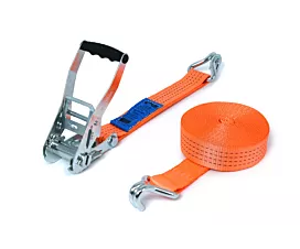 4T - Standard Tie-Down Strap - 4T - 9m - 50mm - 2-part - Double J-hook - Orange