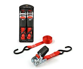 All Tie-Down Straps 25mm 500kg - 4m - 25mm - Ratchet and S-hook - Red - Premium - 2pcs