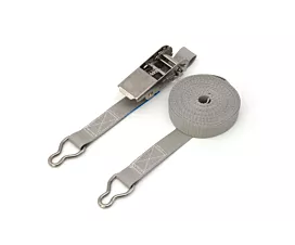 All Custom Tie-Down Straps Tie-down - 200kg - 25mm - 2-part - SS ratchet/ring - Pool strap - Grey All Custom Tie-Down Straps Tie-down - 200kg - 25mm - 2-part - SS ratchet/ring - Pool strap - Grey