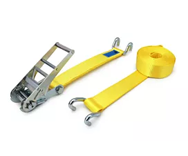 Custom Tie-Down Straps - 75mm 10T - 75mm – 2-part - Open rave hooks - Yellow - Custom label