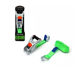 Up to 1.5T - Standard Tie-down - 800kg - 3m - 25mm -  2-part - Ratchet with strap holder - Light green
