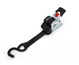 Black - Auto-retractable Tie-down strap - 600kg - 2m - 25mm - S-hooks - Automatic retraction - For fixed mounting