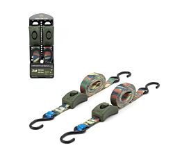 Raptor Tie-Downs - Endless 500kg - 3m - 25mm – 1-part - Cam buckle and S-hooks - Army Green - 2pcs