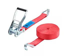 5T - Standard Tie-Down Strap - 5T - 9m - 50mm - 2-part - Double J-hook - Red