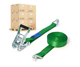 All Tie-Down Straps per Pallet Pallet 2.5T - 6.5m - 35mm - 2-part - Double J-hook - Green - 640pcs