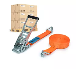 Pallet Tie-Down Straps 50mm Pallet Tie-downs ERGO 5T - 9m - 50mm - 2-part - Double J-hook - STF500 - Orange - 192pcs