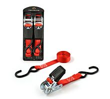 All Tie-Down Straps 25mm 500kg - 4m - 25mm - Ratchet and S-hook - Red - Premium - 2pcs