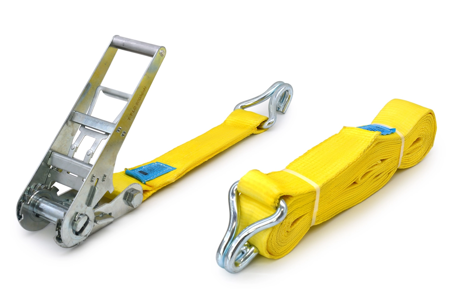 Tie-Down strap - 10T - 10m - 75mm - 2-part - Double J-hook - Yellow